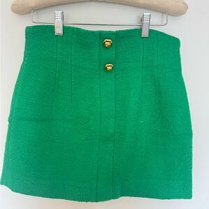 Zara Green Tweed Mini Skirt w/ Gold Buttons – Festive Holiday Mini (S)